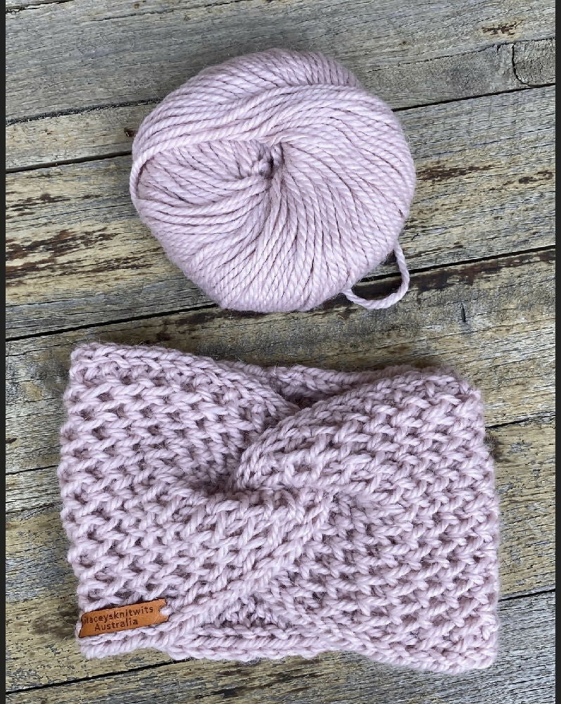 Pink Headband, Ladies knitted twisted headband