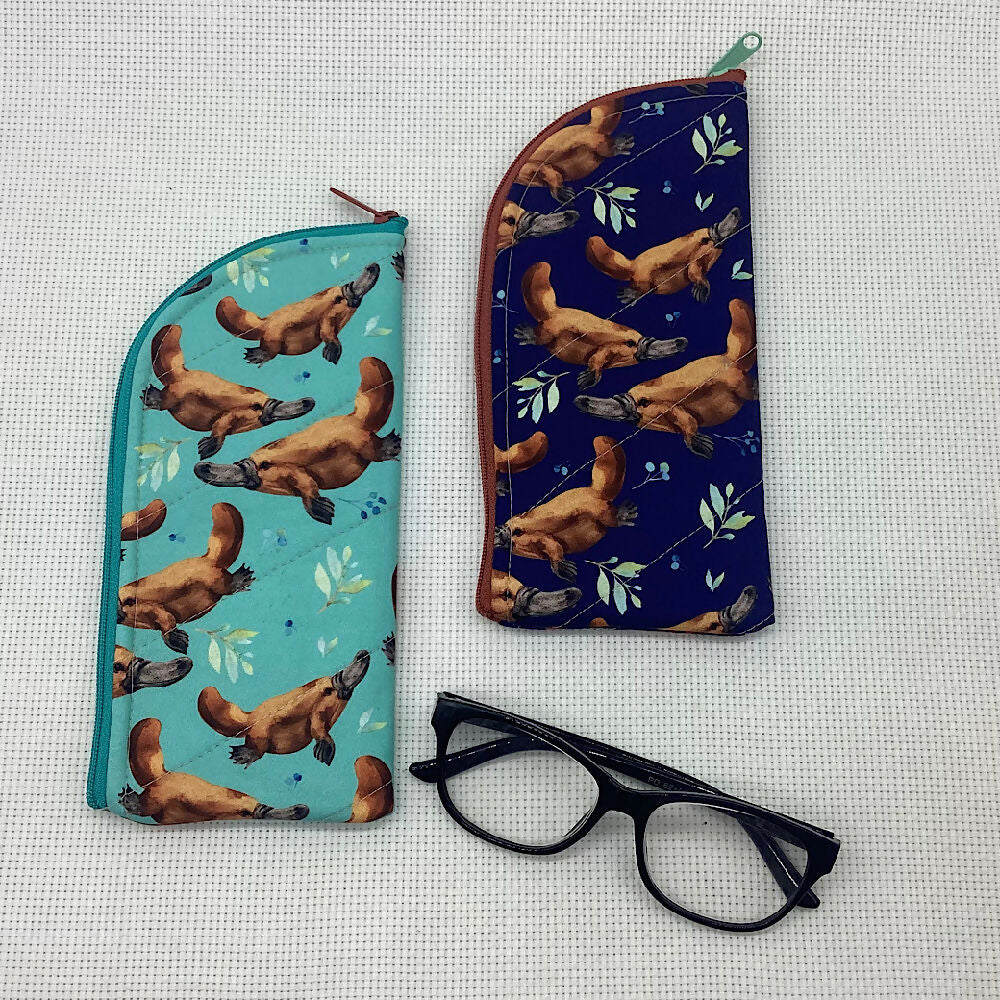 Australian platypus curved top zip pouch for glasses, phones, handbag organiser, etc.