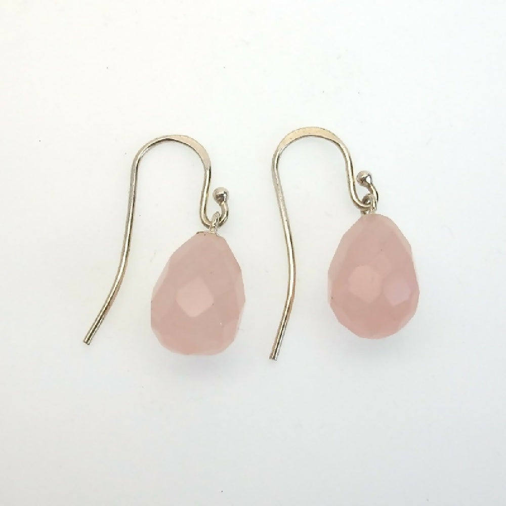 Rose - quartz - briolettes - sterling - silver - flat - on - white - background