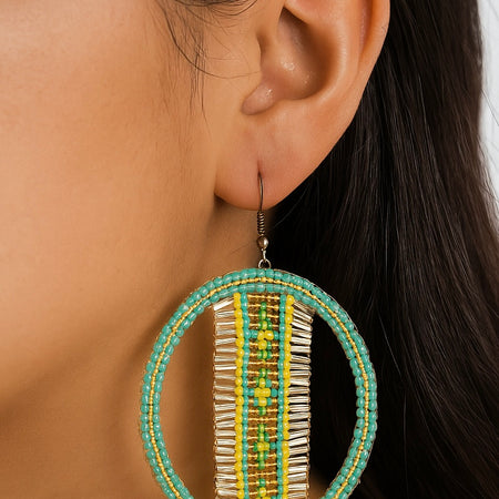 DESERT SUN | hoop earrings | blue, gold, green | beaded pattern