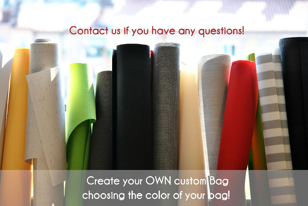 "contact us if you have any questions! Create your own custom bag by choosing the colour of your bag!". Colourful canvas rolls