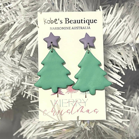 Teal Christmas Tree Earrings