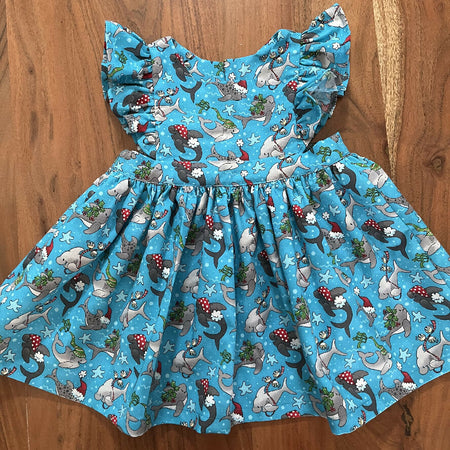 Toddler Christmas dress - dolphin inspired fabric