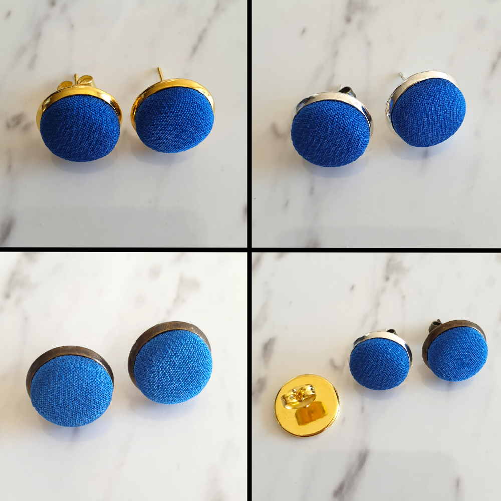 1.4cm Round Blue Kimono Fabric Cabochon stud earrings