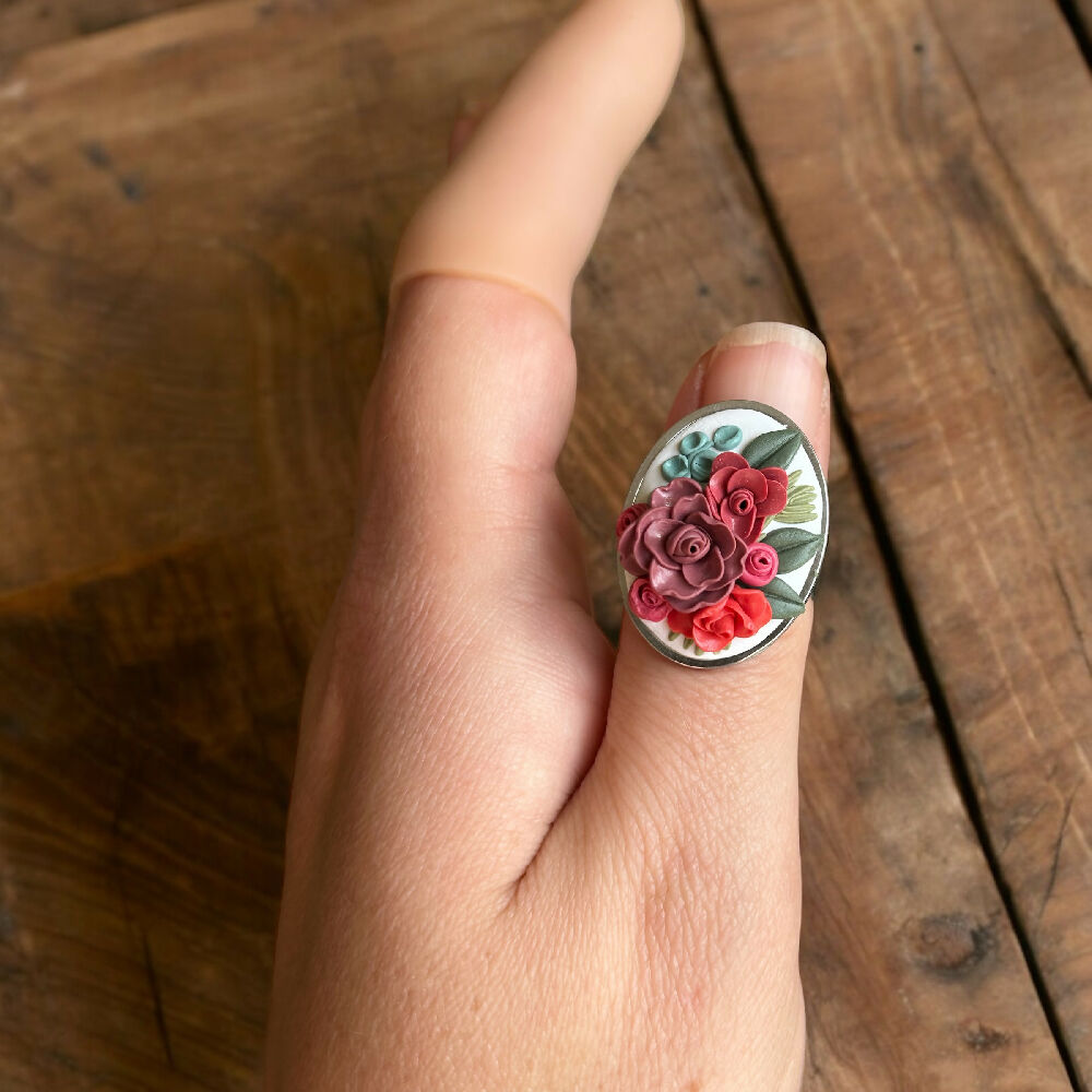 Floral Rose hand sculpted statement ring