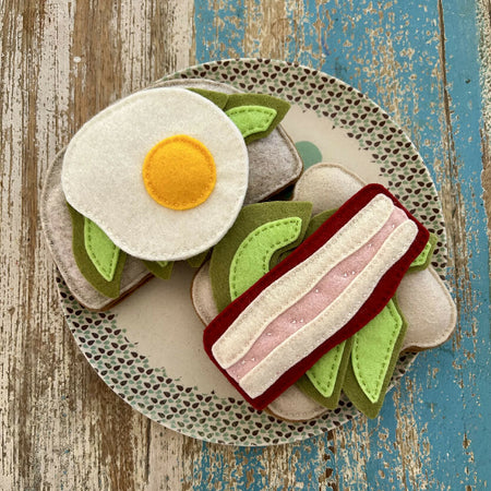 Breakfast for 2, felt play food, egg, toast, bacon, avocado