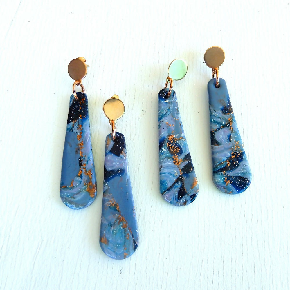 Blue & Bronze Polymer Clay Earrings "Tracey"