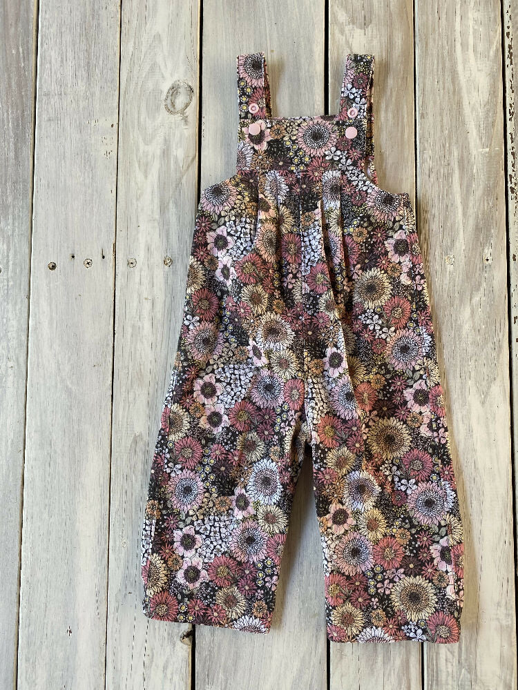 Corduroy Childs overalls retro pink blooms