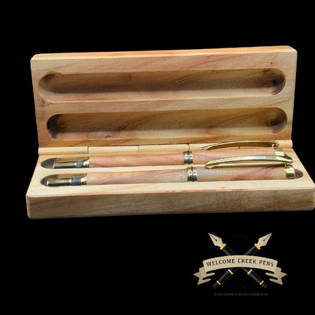 Handcrafted Camphor Laurel Fountain & Rollerball Pen Set