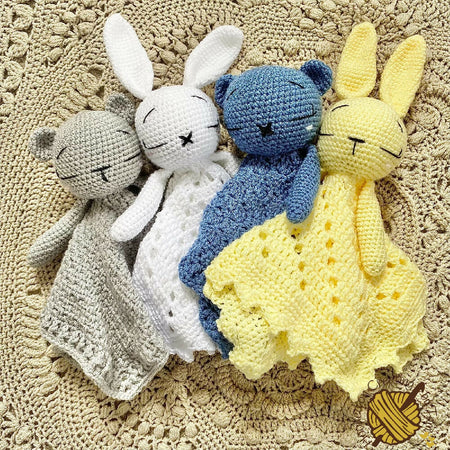 Handmade crochet bunny or bear comforter snuggly lovey security blanket