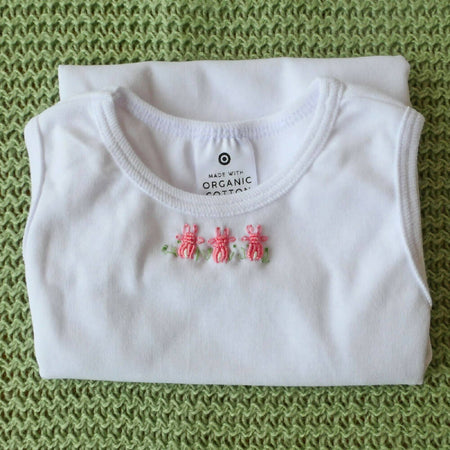 Unique gifts - special baby. Body suits with hand embroidered rabbits.