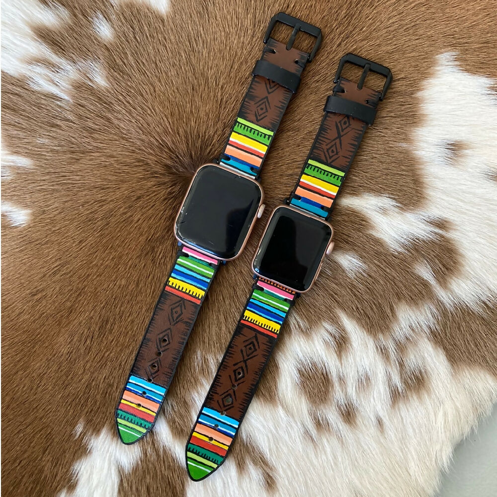 Leather Apple Watch band - serape