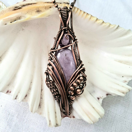 Lavender Jade with Amethyst pendant in Copper with chain