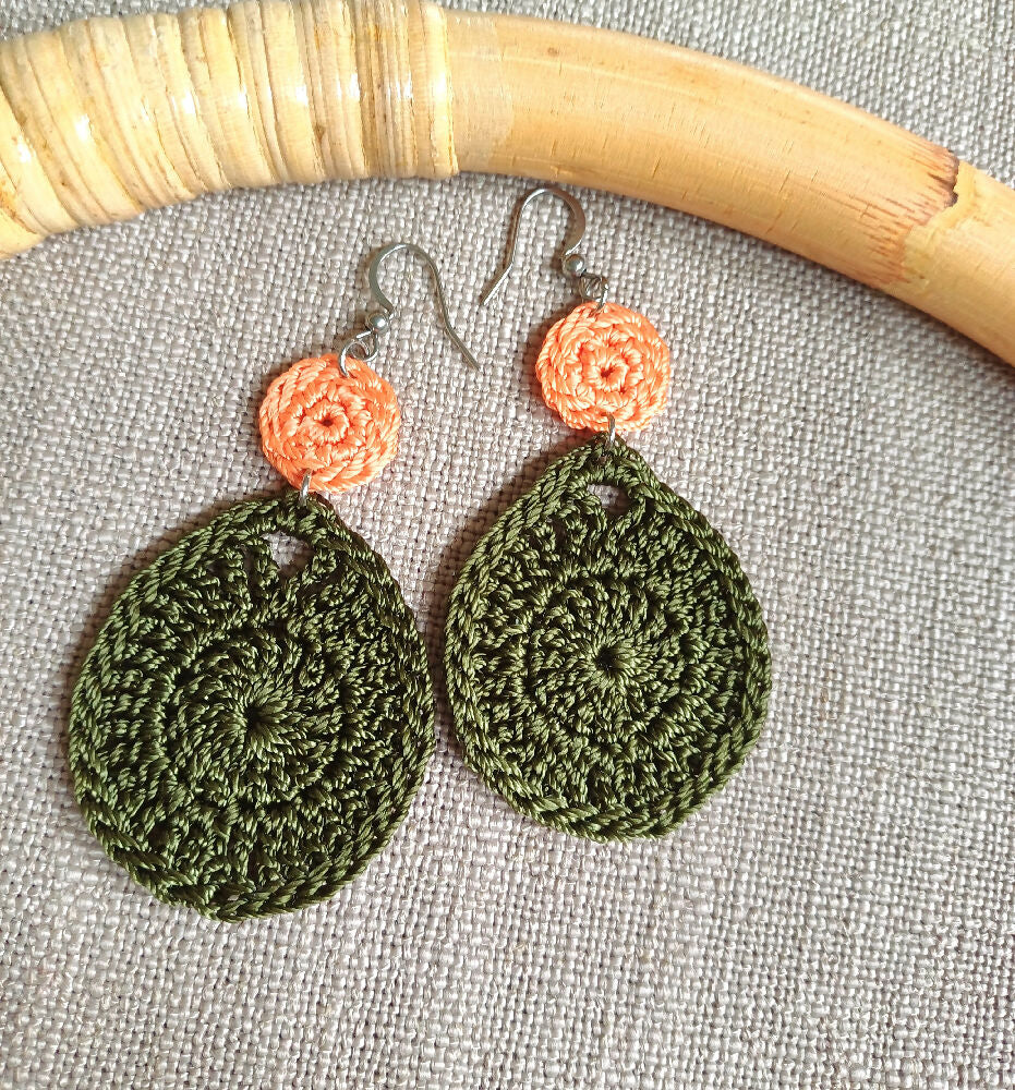 Waterdrop Earrings -Olive and Apricot