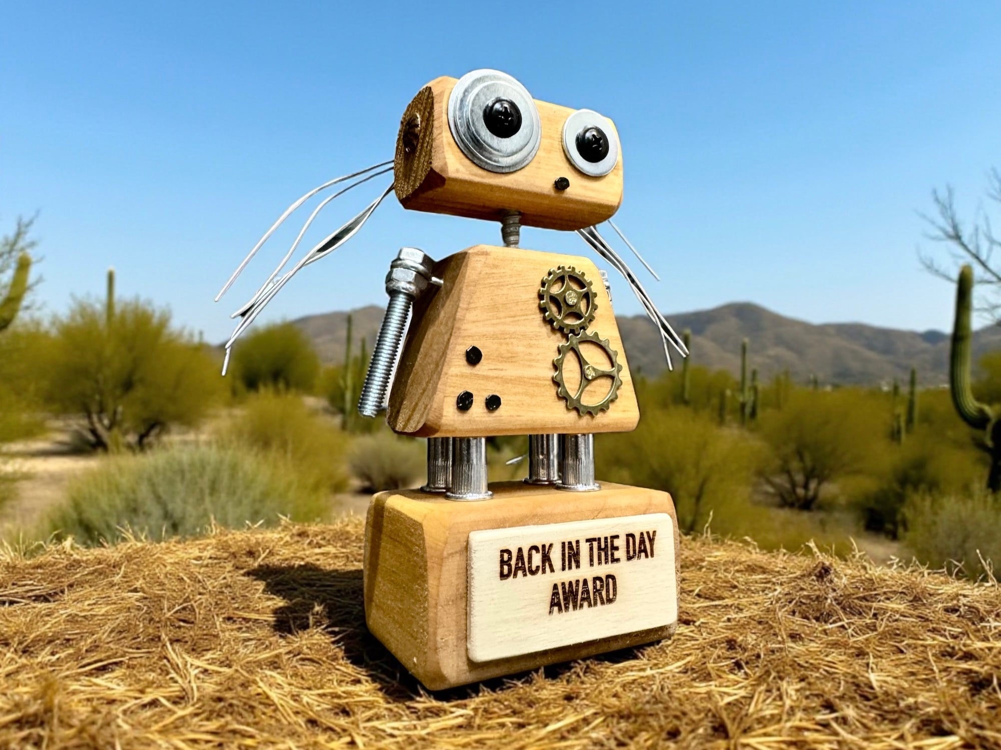 Alice - Wooden Steampunk Robot Trophy (Customisable)
