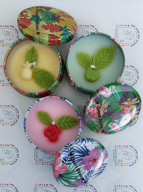 Scented Soy Candles in Tropical-Design Tin