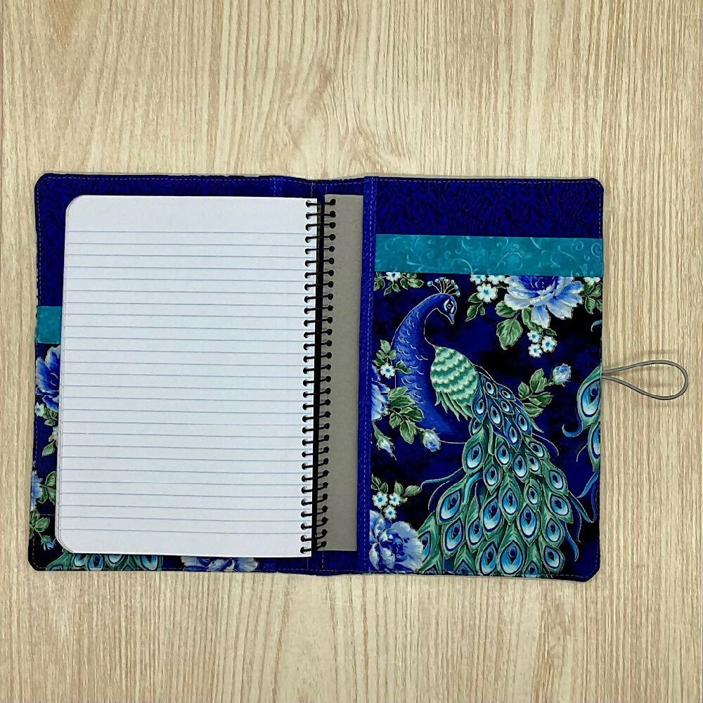 Peacocks refillable A5 fabric notebook cover gift set - Incl. book and pen.