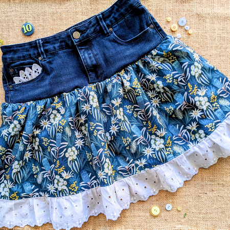 Girls size 10 Skirt Flannel & Wattle Upcycled Denim