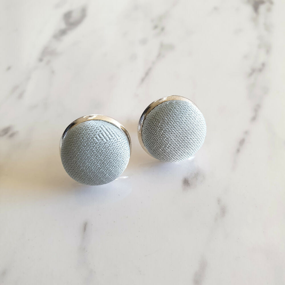 1.4cm Round Ice Blue Kimono Fabric Cabochon stud earrings