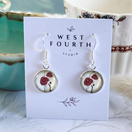 Little Poppy Earrings • Red Flower Earrings