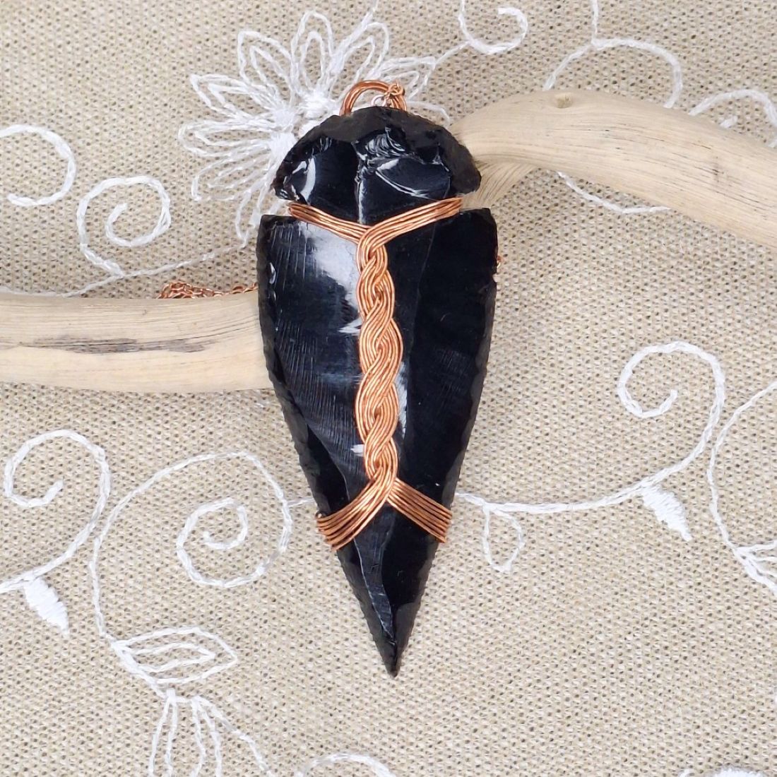 Quiet Aim – Copper-Wrapped Arrowhead Pendant