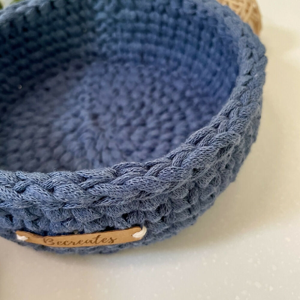 Crochet handmade basket | Home Decor | Medium Denim Blue