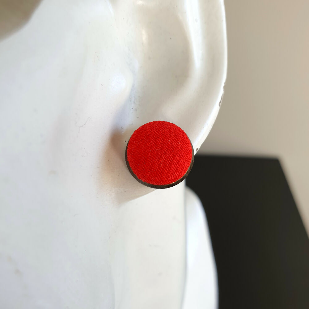 1.4cm Round Red Kimono Fabric Cabochon stud earrings