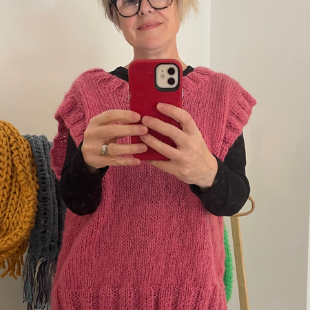 Pink Oversized Vest in Mohair yarn