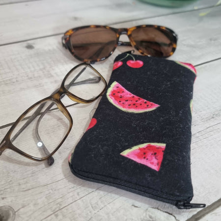 Upcycled double glasses pouch - watermelon & cherries