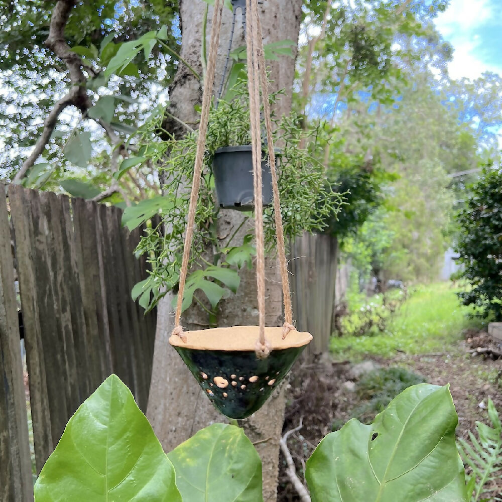 Wide cone pot blue outdoors