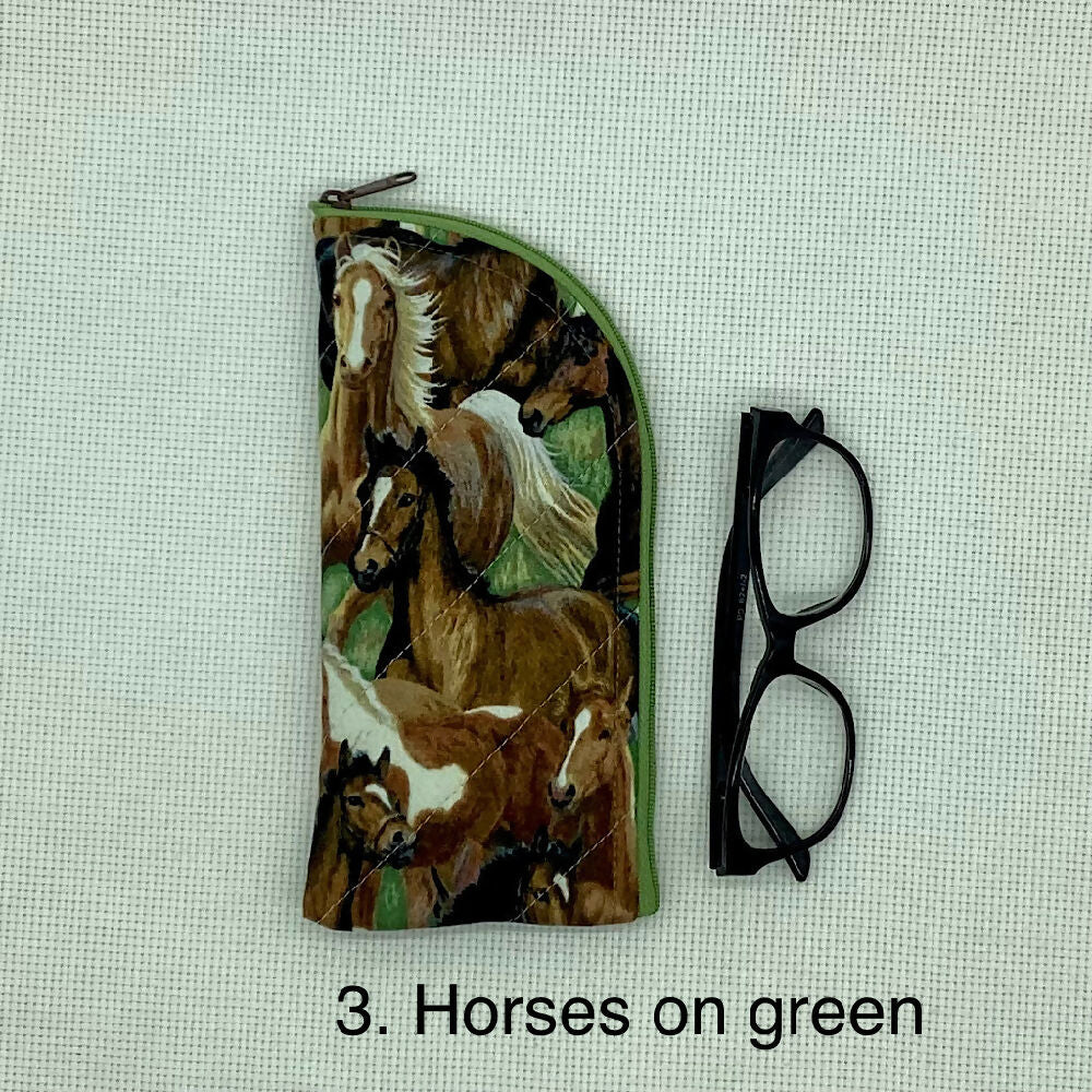 Horses curved top zip pouch for glasses, phones, handbag organiser, etc.