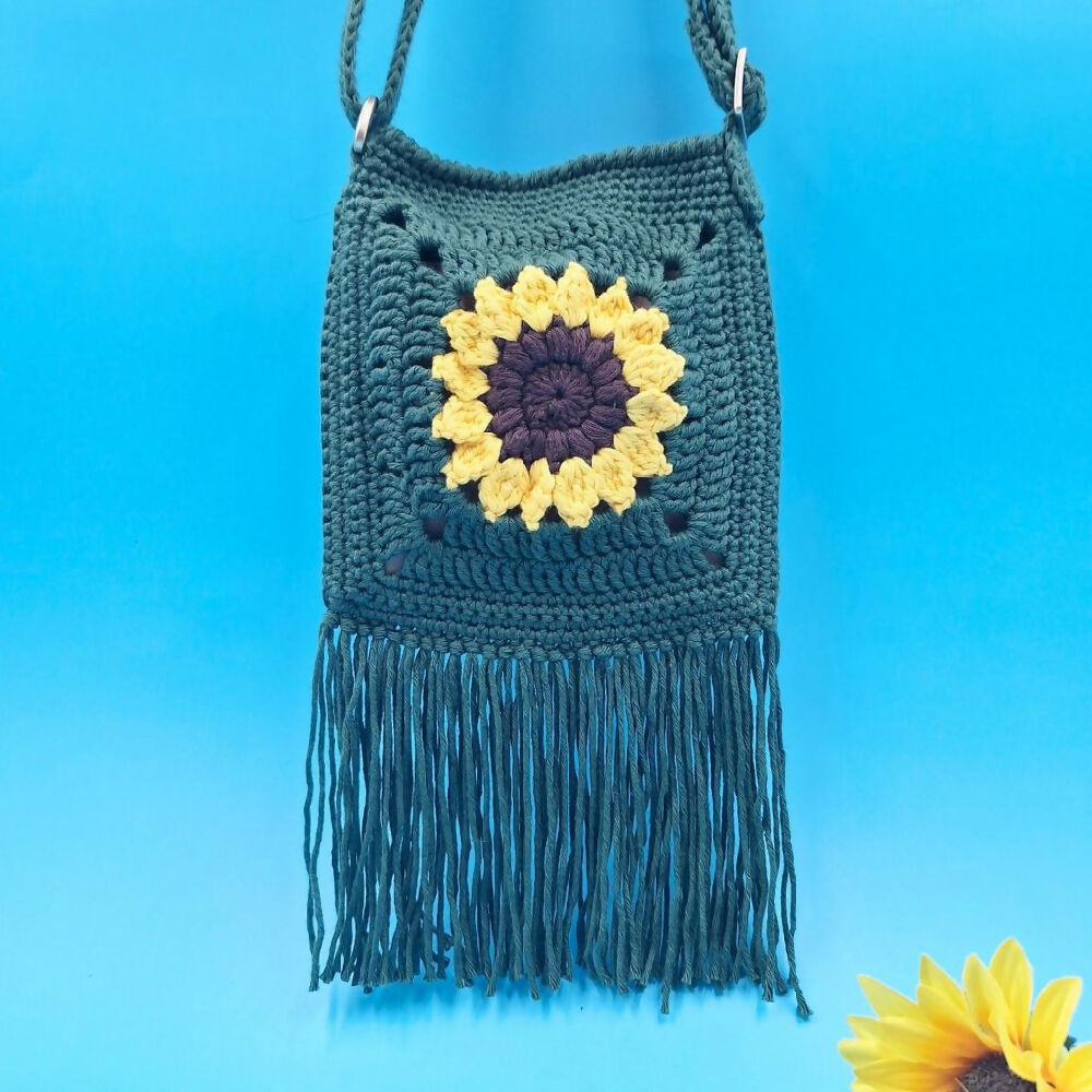 Sunflower Granny Square Cross Body Bag