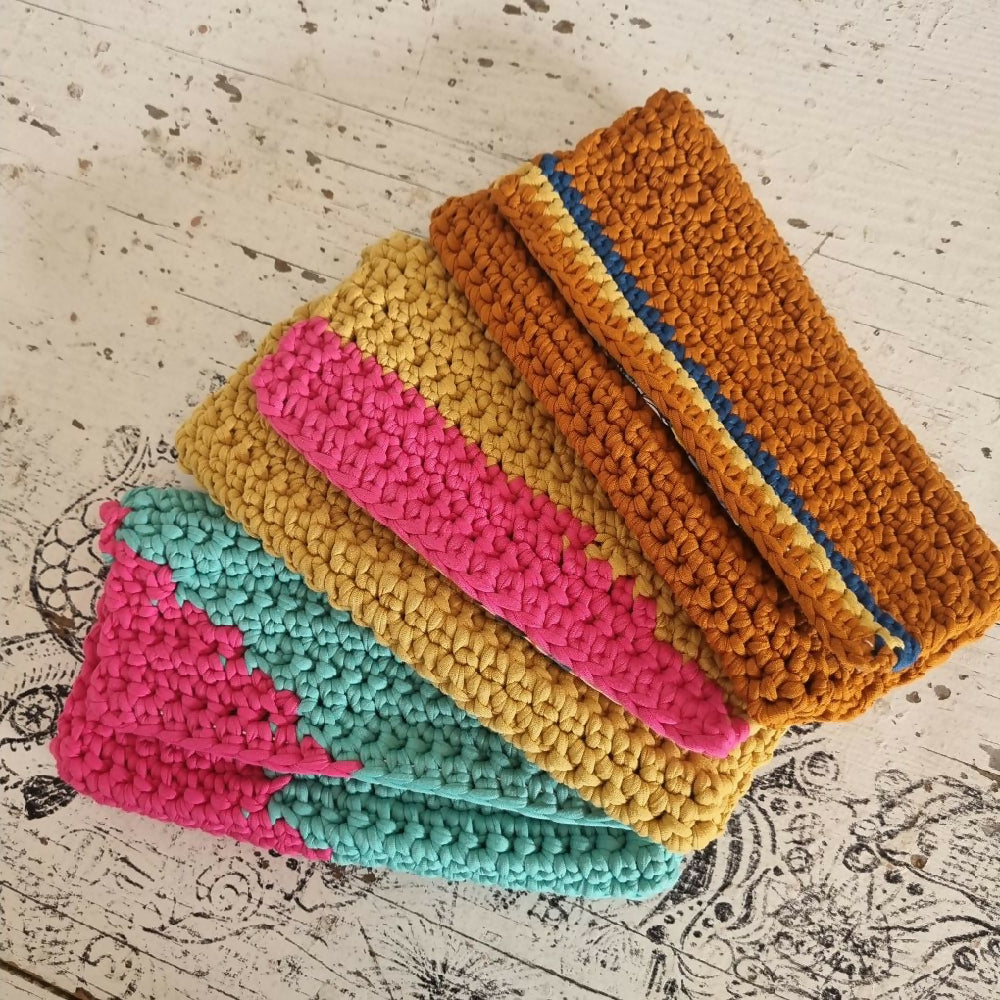 crochet clutch 2025 collection hippysunday handmade retro vintage style colour block