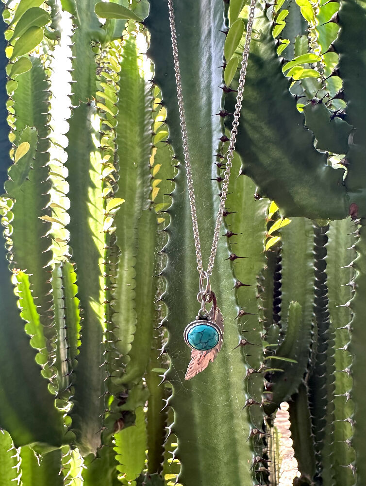 The Wanderer - turquoise and silver feather