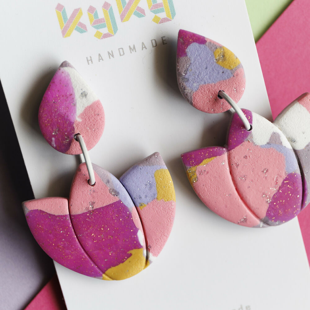 'Lotus' Polymer Clay Earrings - Various colours available