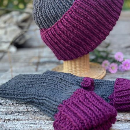 Two Tone Beanie and Gloves set made from Sustainable & Traceable Merino Wool