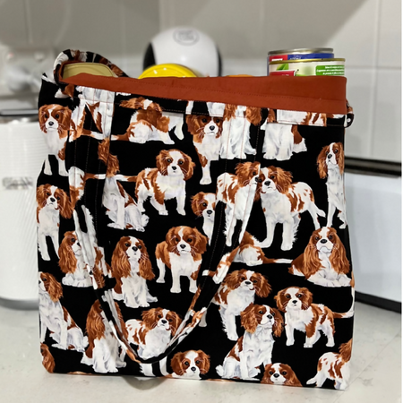 Cavalier King Charles Spaniel Grocery Tote ... Lined with storage pouch ...