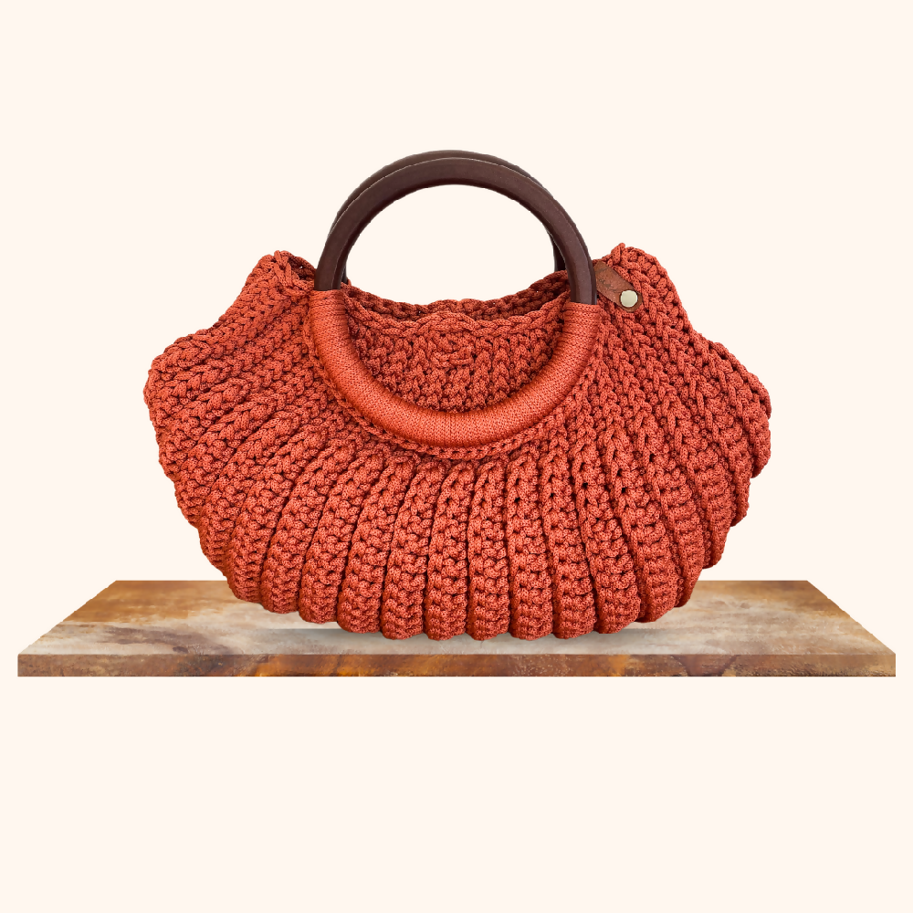 Croissant Wood Handbag Terracotta