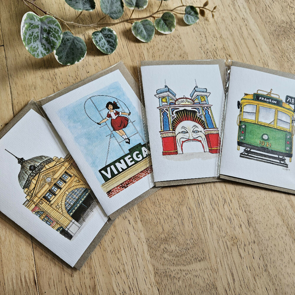 Watercolour Greeting Cards - Melbourne Icons - Set of 4