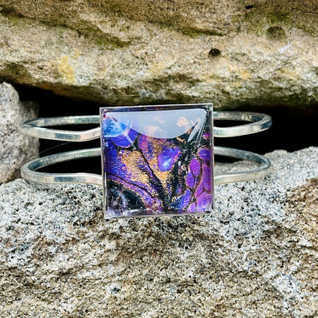 Silver Plated Purple & Bronze Fluid Art Bangle