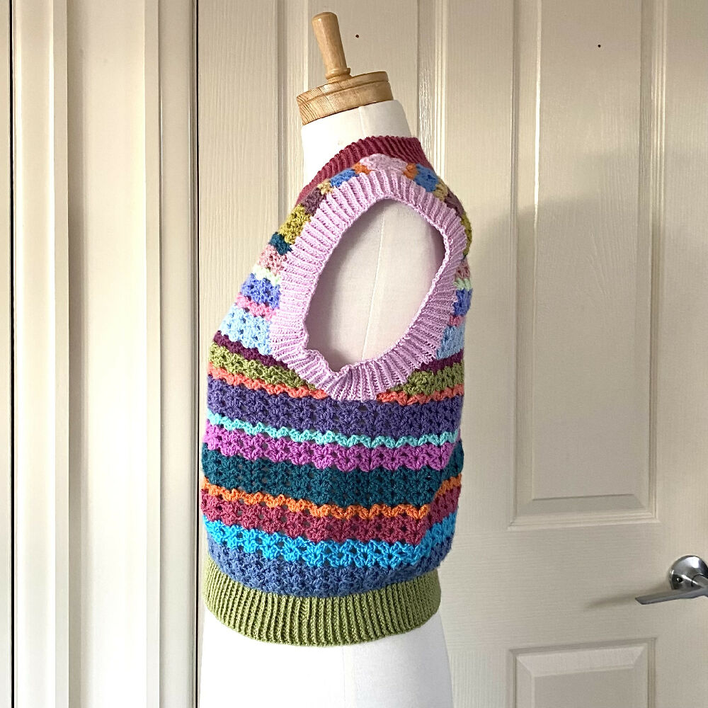 Colourful striped handmade crochet vest