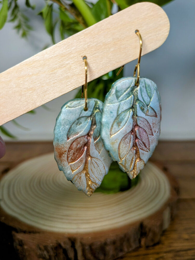 Leaf earrings close up