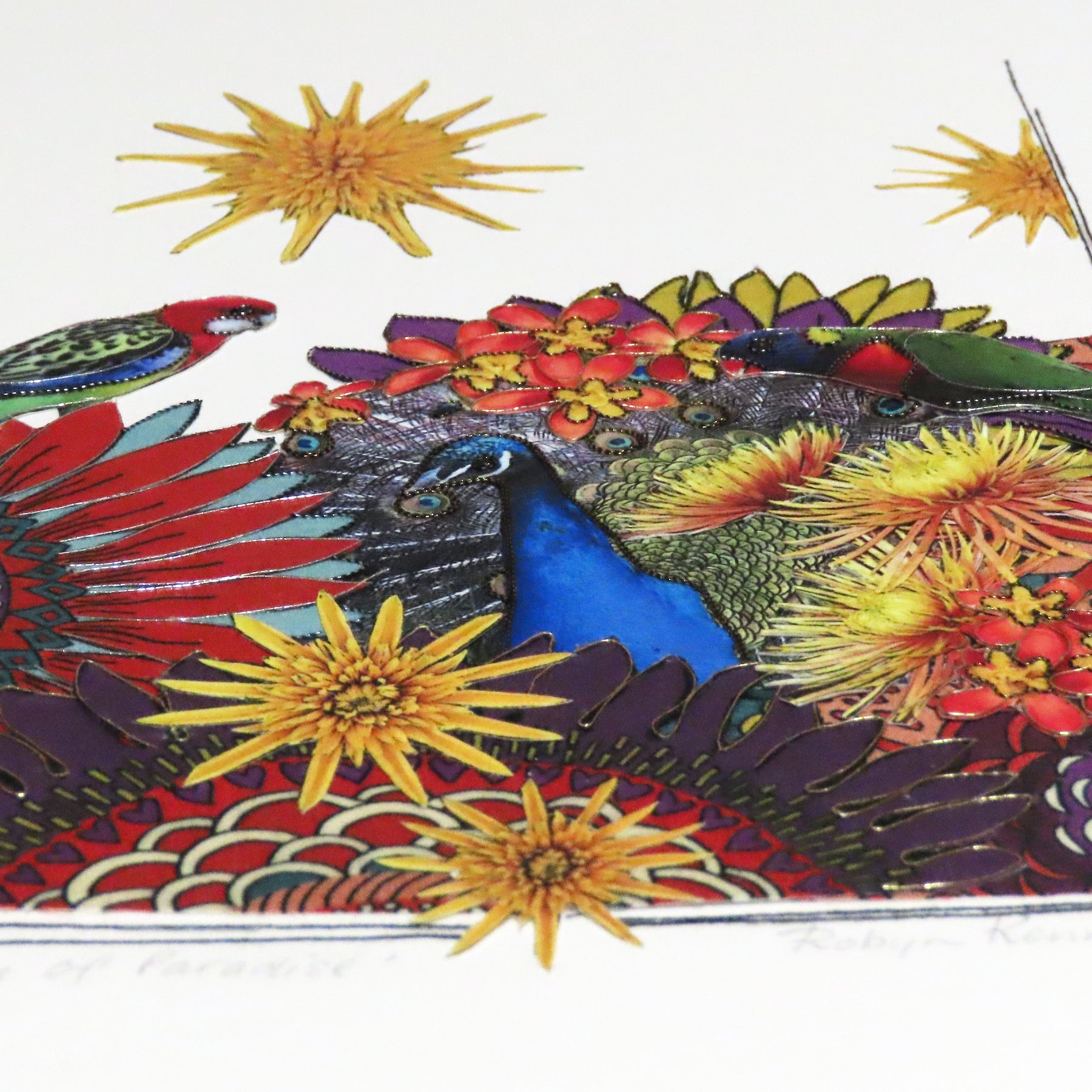 Art Original Birds Of Paradise - Parrots, Peacock, Flowers