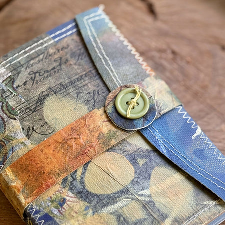 A6 Meraki Upcycled Canvas Journal Rust and Blue