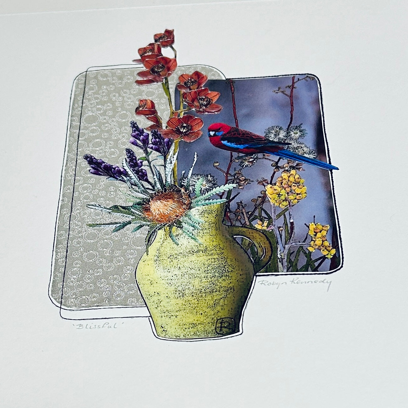 Original Art Blissful - Orchids Banksia Gums Rosella