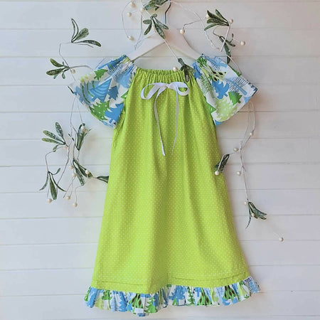 Girls Christmas Dress | Blue, Green, White | Size 6