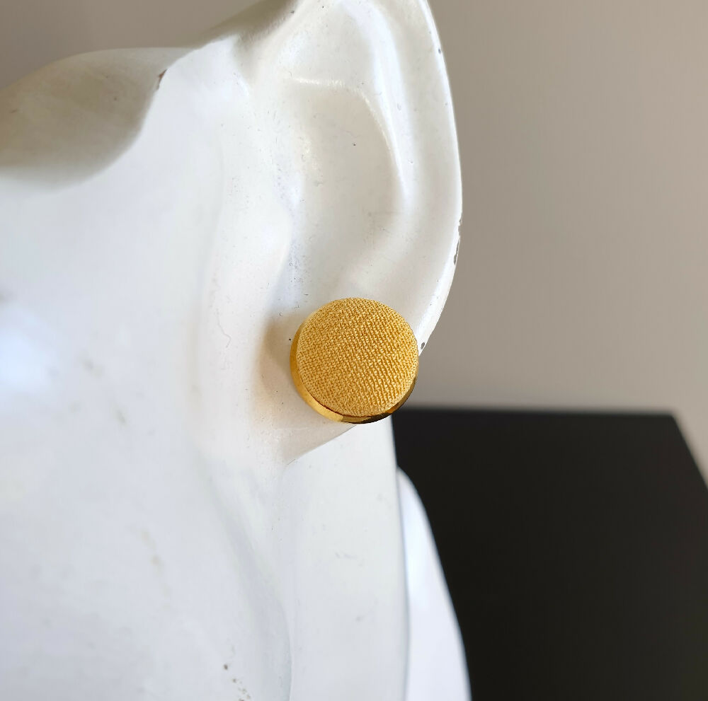 1.4cm Round Yellow Kimono Fabric Cabochon stud earrings