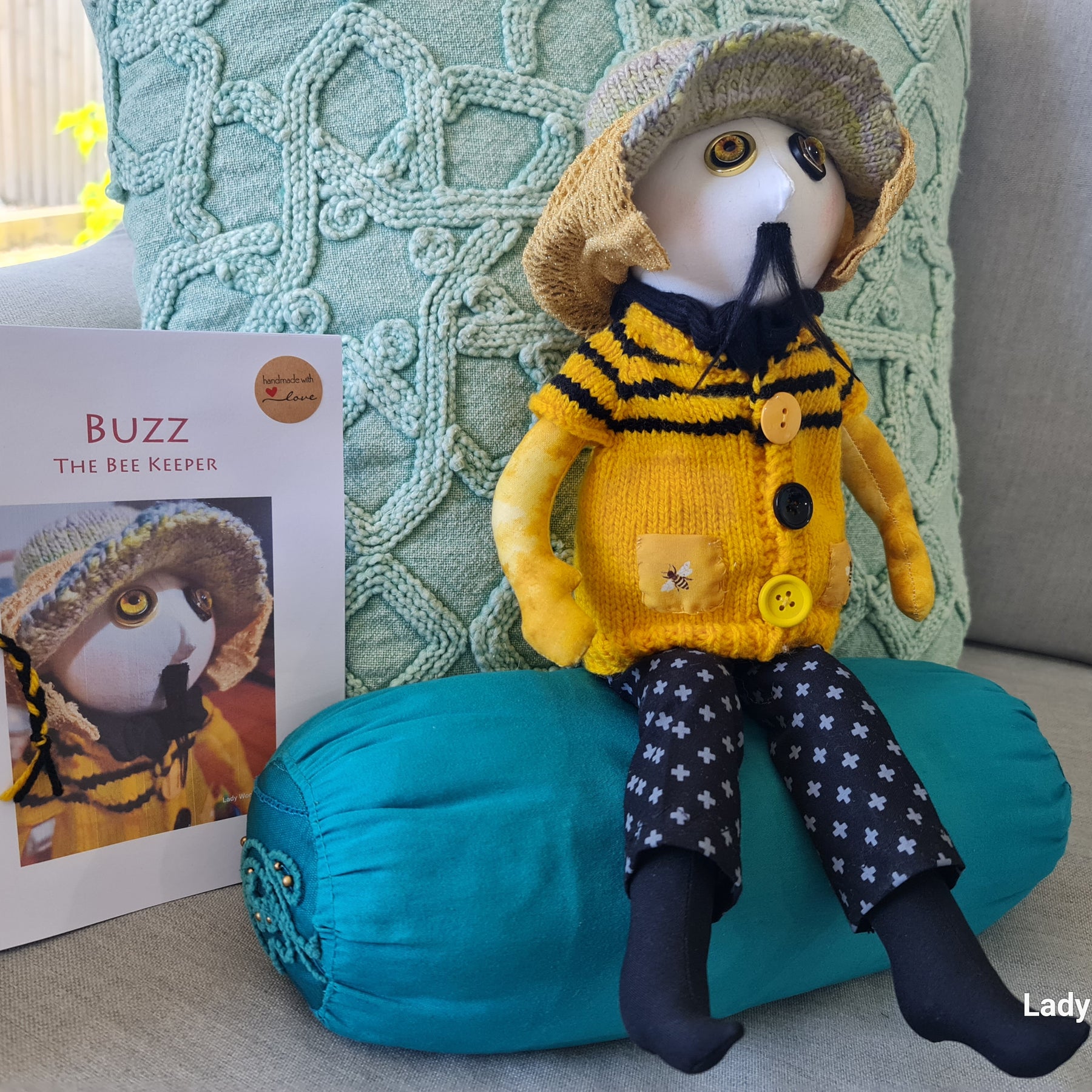 Handmade Art Doll - Buzz the Beekeeper