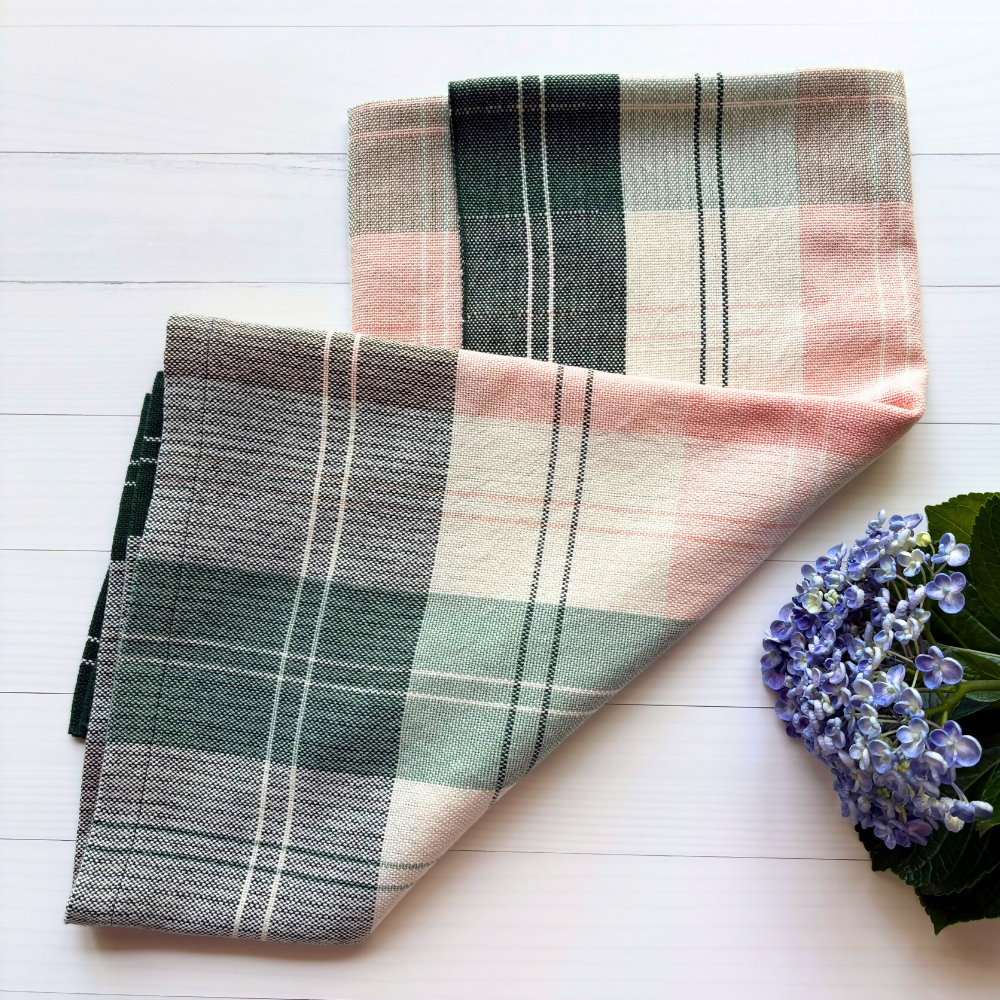 folded-bent-with-flower-green-cream-pink-check-baby-blankets-handwoven-cotton