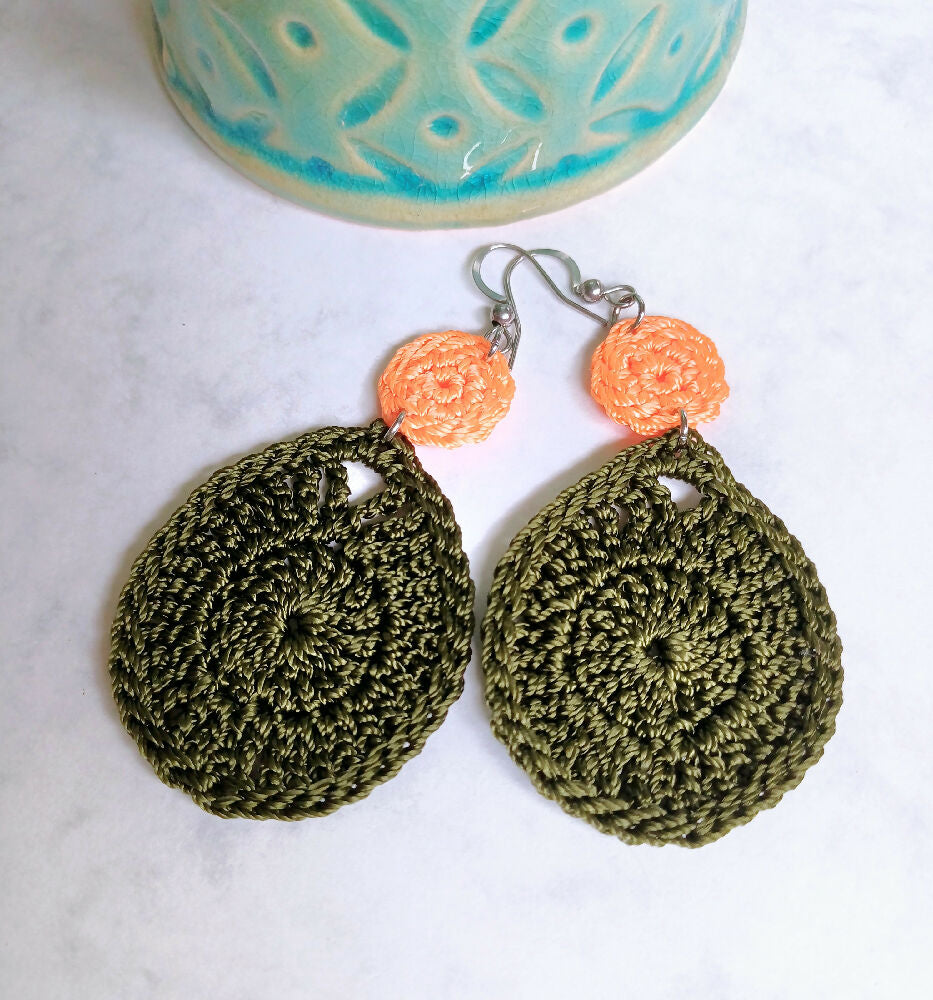 Waterdrop Earrings -Olive and Apricot